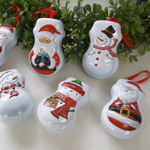 산타와 눈사람 모양의 크리스마스 틴 오너먼트 6개세트