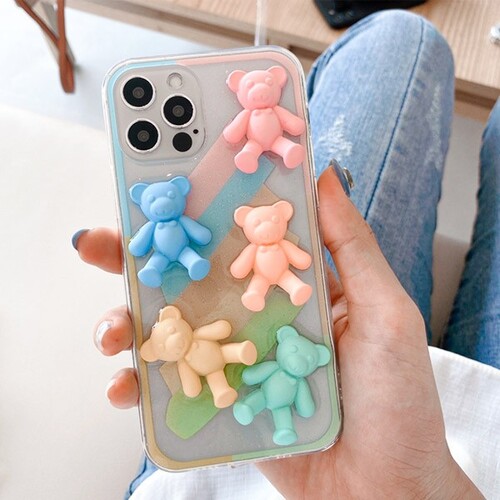 밀키 레인보우 곰돌이 레진 범퍼케이스 아이폰