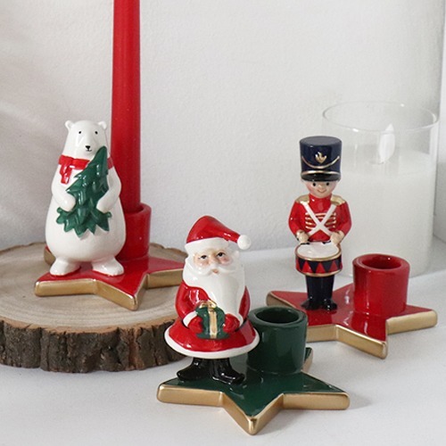 크리스마스 분위기 도자기 병정 산타 인형 촛대